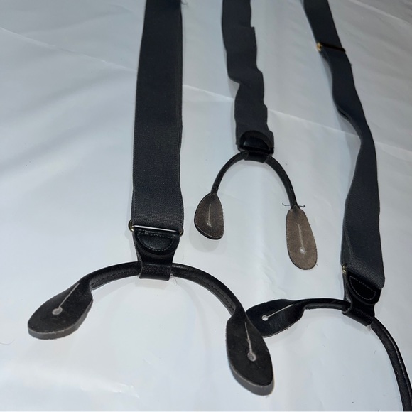 PELICAN DARK GRAY SUSPENDERS, BLACK leather Button straps, Brass Clips MEN’s USA - Picture 3 of 12